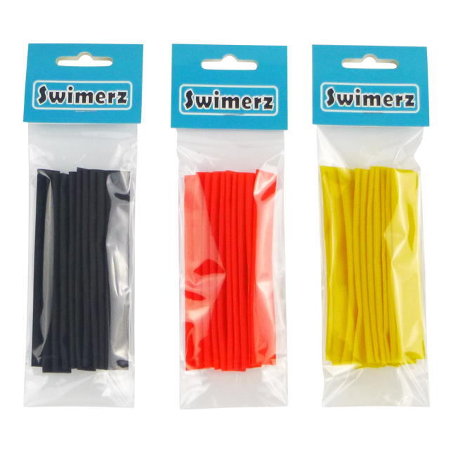 Swimerz Assist Hook Sleeves, 8/10mm Shrink Tube, Black, Yellow & Red, 100mm. Qty 30..
