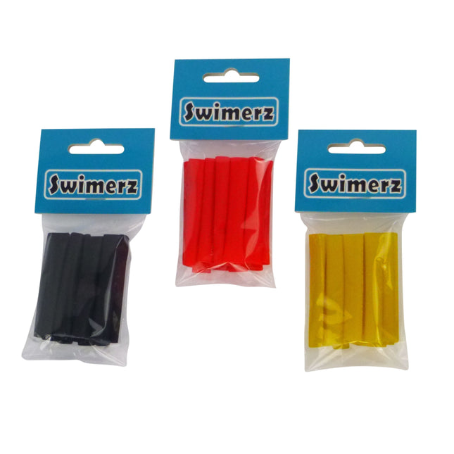 Swimerz Assist Hook Sleeves, 6mm Shrink Tube, Black, Yellow & Red, 50mm. Qty 45..