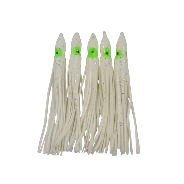 Swimerz Octopus Skirts 100mm White Fleck, 5 pack.
