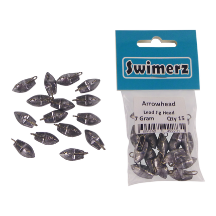 Swimerz 7gm Arrowhead Jig Head, 1/4oz, Lead, 15 pack.