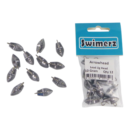 Swimerz 10gm Arrowhead Jig Head, 3/8oz, Lead, Qty 12.