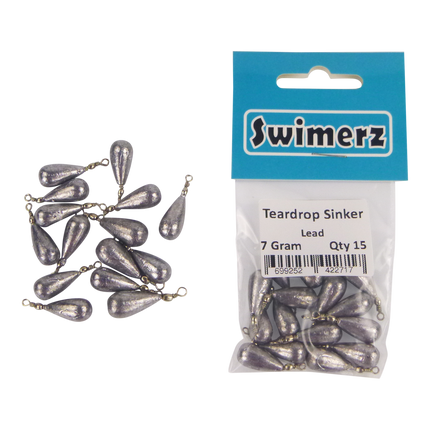 Swimerz 7gm Teardrop Sinker, Lead, 15 pack.