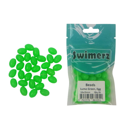 Swimerz Beads, 10mmWx15mmL, Lumo Green Egg, 50 pack.