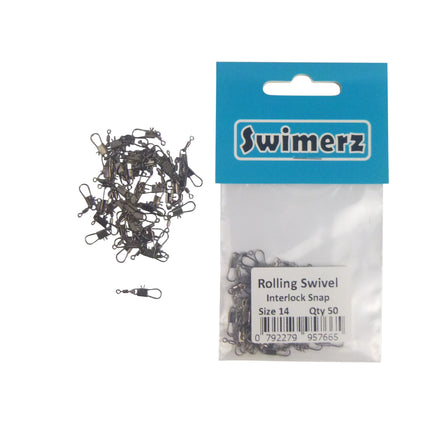 Swimerz Rolling Swivel w Interlock Snap, Size 14, 50 pack.