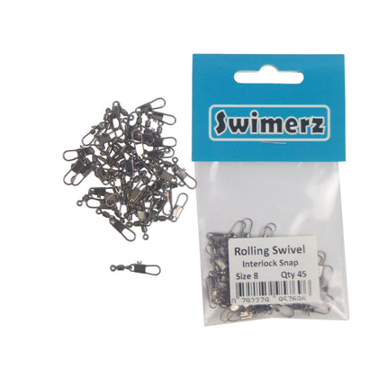 Swimerz Rolling Swivel w Interlock Snap, Size 8, 45 pack.