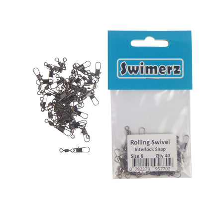 Swimerz Rolling Swivel w Interlock Snap, Size 6, 40 pack.