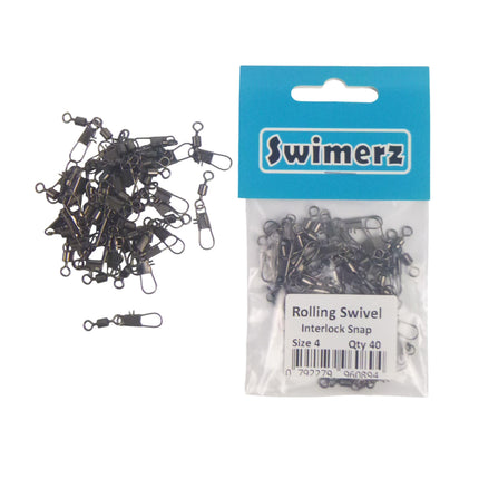 Swimerz Rolling Swivel w Interlock Snap, Size 4, 40 pack.