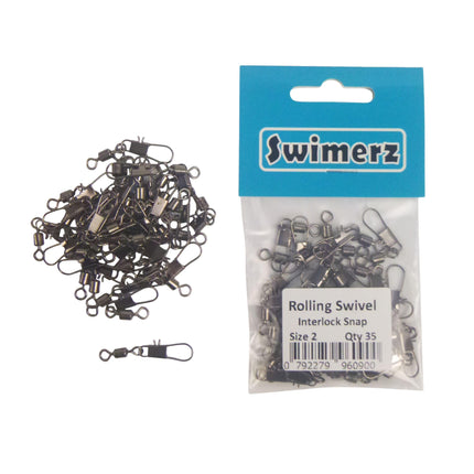 Swimerz Rolling Swivel w Interlock Snap, Size 2, 35 pack.