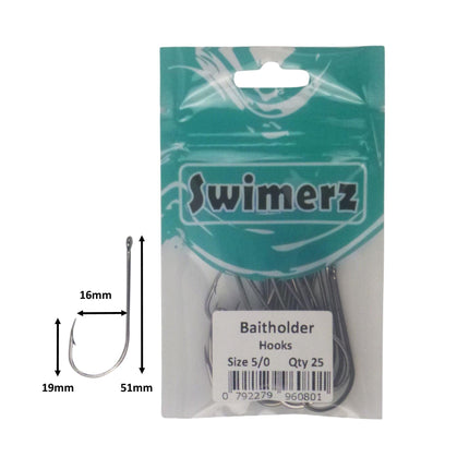 Swimerz 5/0 Baitholder Hook, Qty 25.