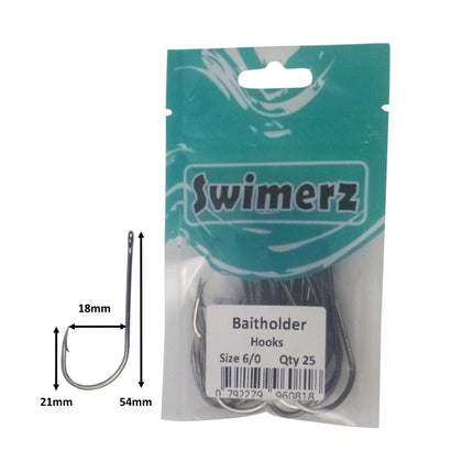 Swimerz 6/0 Baitholder Hook, Qty 25.