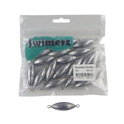 Swimerz 2oz Torpedo Trolling Sinker, Lead 18 Pack.