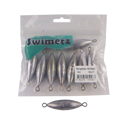 Swimerz 4oz Torpedo Trolling Sinker, Lead 9 Pack.