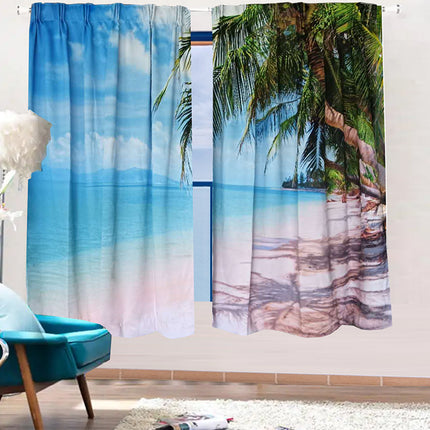 Sea View 3D Printing Blockout Curtains 2x127x160cm PINCH PLEAT Fabric Seascape.