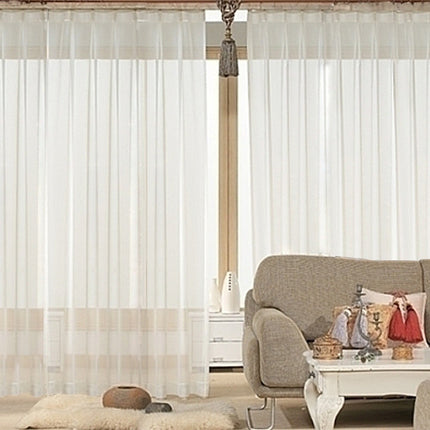 2 Sheer Voile Curtains 530cm wide 230cm long + 30 Hooks New.