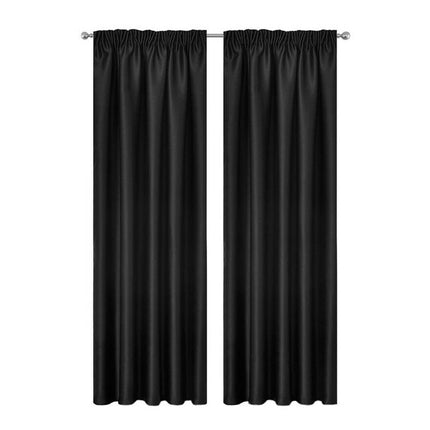 Blockout Curtains 2pcs 137x160cm PINCH PLEAT Blackout High Level Fabric Black.