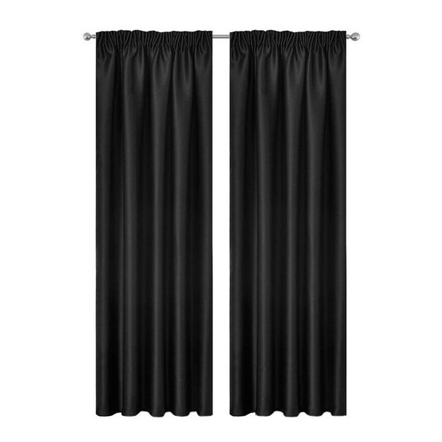 Blockout Curtains 2pcs 137x160cm PINCH PLEAT Blackout High Level Fabric Black.