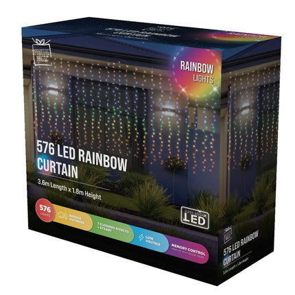 LED Curtain Lights Rainbow Color available in 2 sizes - 1.8 meter.