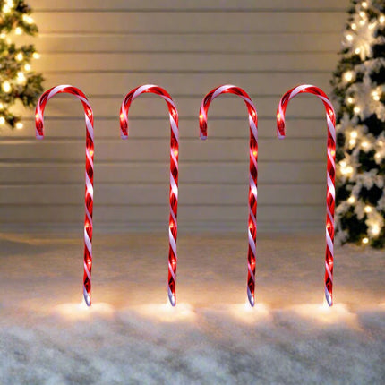 LED Timer Candy Cane Stakes Battery Operated 4pk 58cm.
