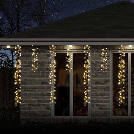LED Dancing Cluster Icicles 9m Available in 2 Options - Warm White.