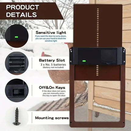NNETM PCS Automatic Chicken House Coop Door Light-Sensitive Night And Morning Delay Auto Guard Door Opening For Chickens.