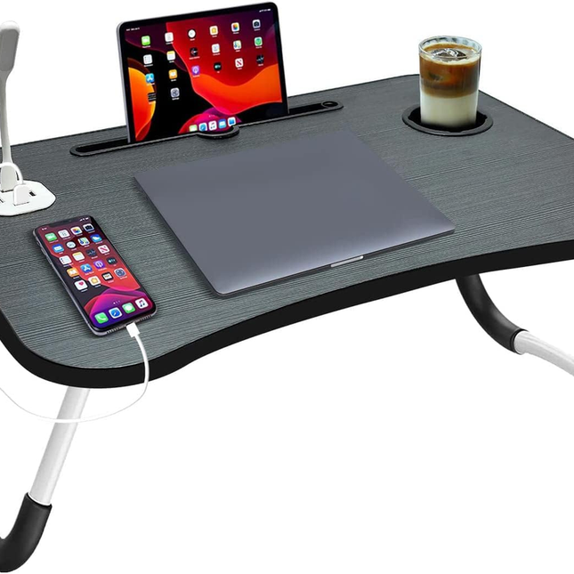 NNECN Laptop Desk Bed Table Tray Folding Breakfast Table Portable Lap Standing Desk Notebook Stand Reading Holder for Bed/Sofa Large Lap Desk with USB-Charger and Cup-Holder.
