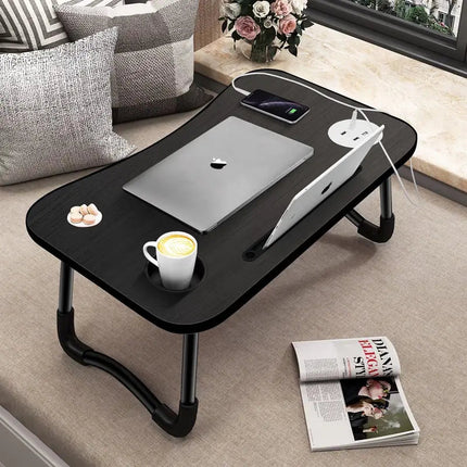 NNECN Laptop Desk Bed Table Tray Folding Breakfast Table Portable Lap Standing Desk Notebook Stand Reading Holder for Bed/Sofa Large Lap Desk with USB-Charger and Cup-Holder.