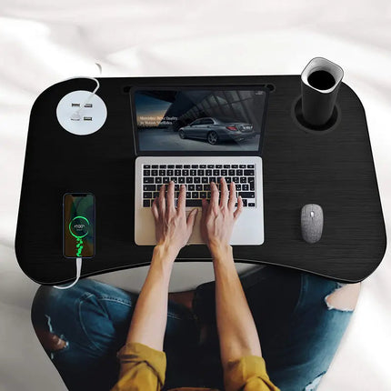 NNECN Laptop Desk Bed Table Tray Folding Breakfast Table Portable Lap Standing Desk Notebook Stand Reading Holder for Bed/Sofa Large Lap Desk with USB-Charger and Cup-Holder.