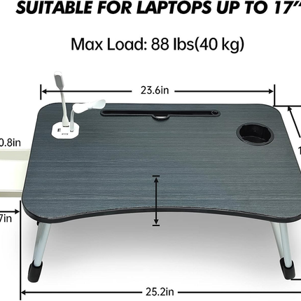 NNECN Laptop Desk Bed Table Tray Folding Breakfast Table Portable Lap Standing Desk Notebook Stand Reading Holder for Bed/Sofa Large Lap Desk with USB-Charger and Cup-Holder.