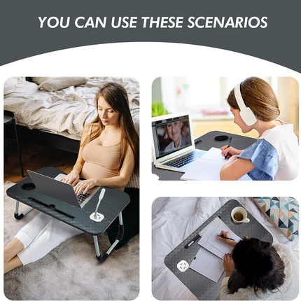 NNECN Laptop Desk Bed Table Tray Folding Breakfast Table Portable Lap Standing Desk Notebook Stand Reading Holder for Bed/Sofa Large Lap Desk with USB-Charger and Cup-Holder.