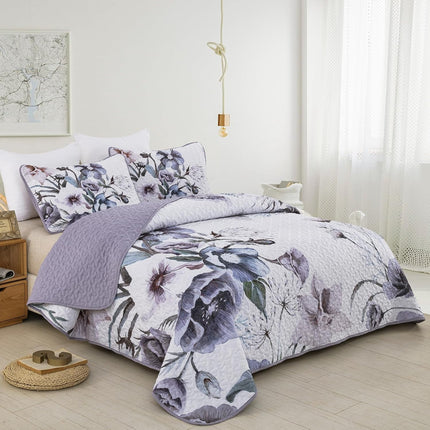 Romantic Wildflower Soft Cozy 3 Pc Bedspread & Pillow Cover Set.
