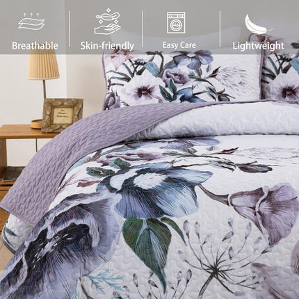 Romantic Wildflower Soft Cozy 3 Pc Bedspread & Pillow Cover Set.