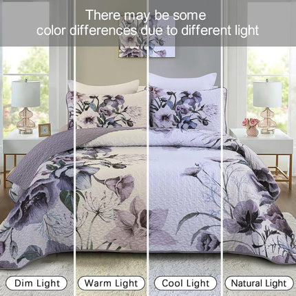 Romantic Wildflower Soft Cozy 3 Pc Bedspread & Pillow Cover Set.