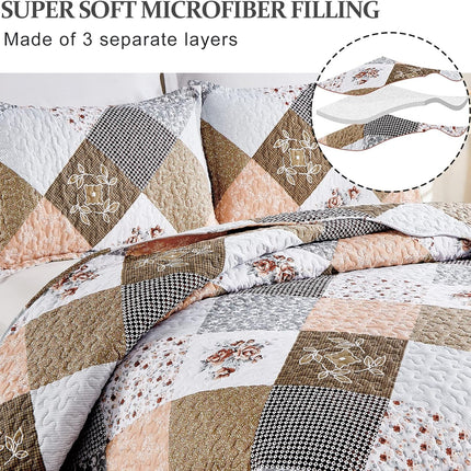 Gleaming rust brown colo patchwork 3 Pc XL Bedspread & Pillow Cover Set.