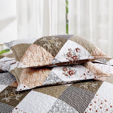 Gleaming rust brown colo patchwork 3 Pc XL Bedspread & Pillow Cover Set.
