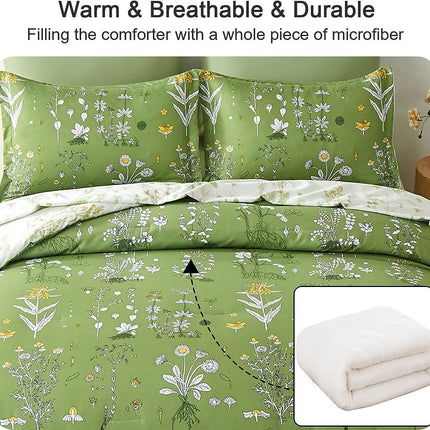 Vintage Delicate green bloom 3 Pc Comforter & Pillow Cover Set.