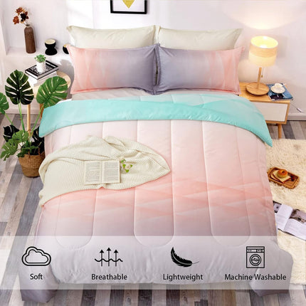 Girls Comforter Set, King Size, Ombre Blue Pink Rainbow 3-Piece Bedding Collection.