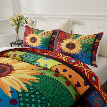 Floral Sunflower Comforter Set, King Size, Quilted Bedding with Pillowcases.