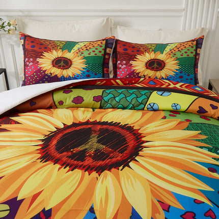 Floral Sunflower Comforter Set, King Size, Quilted Bedding with Pillowcases.