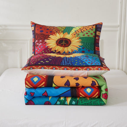 Floral Sunflower Comforter Set, King Size, Quilted Bedding with Pillowcases.