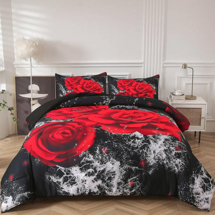 Chill Haven Red Rose 3‑Piece Comforter Bundle – Relax & Recharge Style.