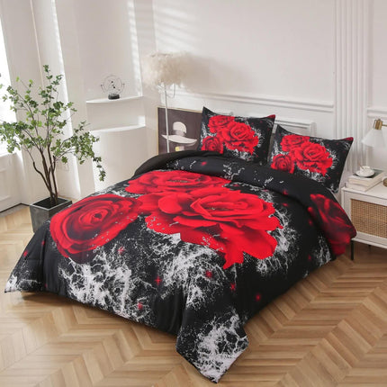Chill Haven Red Rose 3‑Piece Comforter Bundle – Relax & Recharge Style.