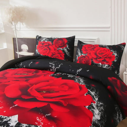 Chill Haven Red Rose 3‑Piece Comforter Bundle – Relax & Recharge Style.