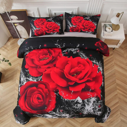 Chill Haven Red Rose 3‑Piece Comforter Bundle – Relax & Recharge Style.
