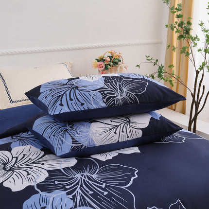 King Comforter Set, Navy Blue Floral 3-Piece Bedding, Soft Microfiber for All Seasons.