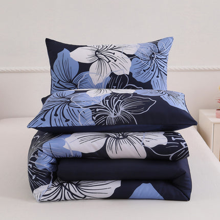 King Comforter Set, Navy Blue Floral 3-Piece Bedding, Soft Microfiber for All Seasons.