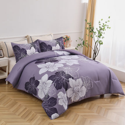 King Comforter Set, Dark Purple Floral 3-Piece Bedding, Soft Microfiber for All Seasons.