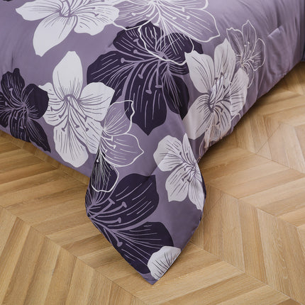 King Comforter Set, Dark Purple Floral 3-Piece Bedding, Soft Microfiber for All Seasons.