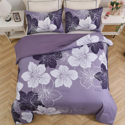 King Comforter Set, Dark Purple Floral 3-Piece Bedding, Soft Microfiber for All Seasons.