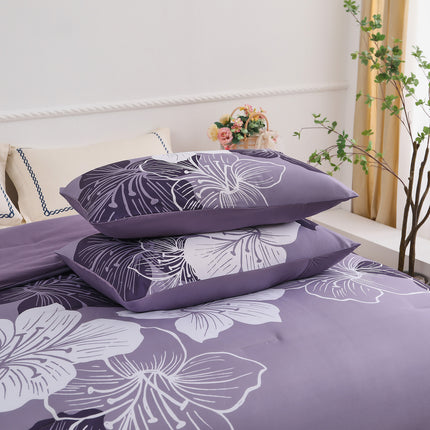 King Comforter Set, Dark Purple Floral 3-Piece Bedding, Soft Microfiber for All Seasons.
