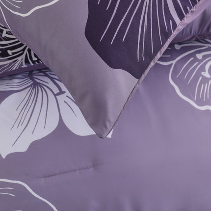 King Comforter Set, Dark Purple Floral 3-Piece Bedding, Soft Microfiber for All Seasons.